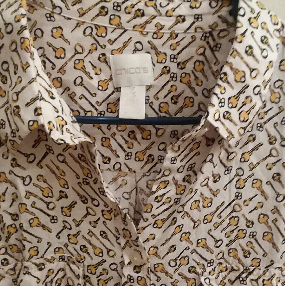 Chicos Key Print Button Down Shirt